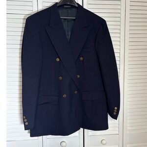 Mark Alexander Mens NavyBlue Double Breasted Blazer Gold Buttons Made in USA 42R